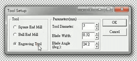 Tool setup for the V-shaped engraving tool