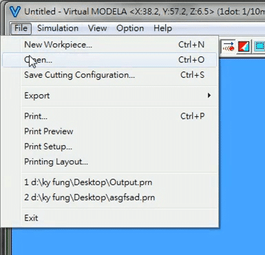 Virtual MODELA Menu: File > Open