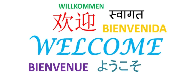 Texts means welcome in multiple languages