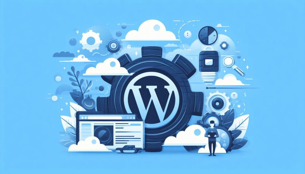 Generated with AI ∙ September 3, 2024 at 8:59 PM Vector style illustration in blue tone showing the concept of static WordPress